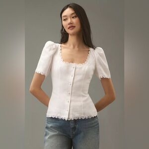 Reformation Annabella Linen Top in White - Size 12